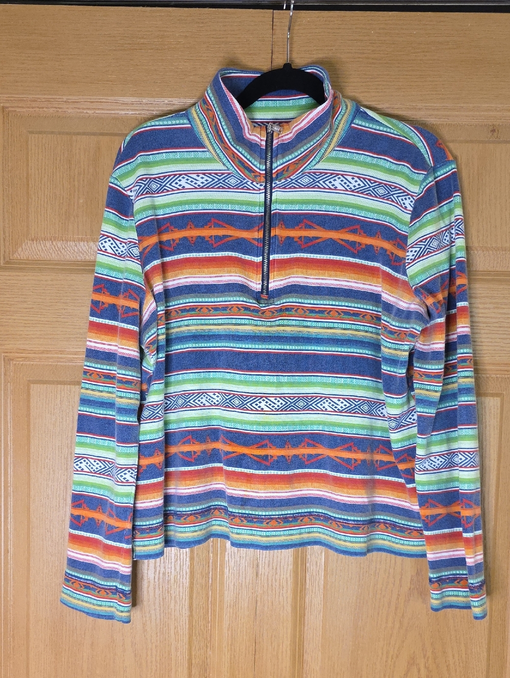 Chaps Women's Southwestern Aztec Print Quarter Zip Pullover Multicolor Size Med.